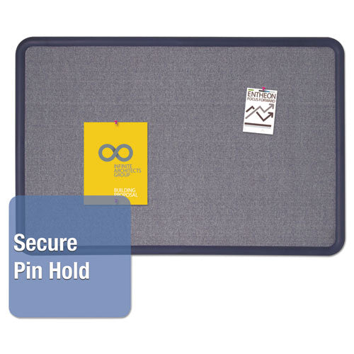 Contour Fabric Bulletin Board, 36 X 24, Light Blue Surface, Navy Blue Plastic Frame.