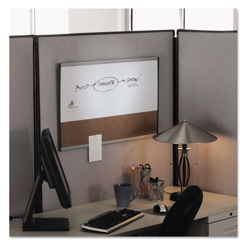 Arc Frame Cubicle Dry Erase/cork Board, 30 X 18, Tan/white Surface, Silver Aluminum Frame.