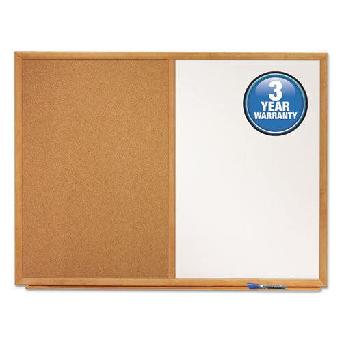 Bulletin/dry-erase Board, Melamine/cork, 36 X 24, Brown/white Surface, Oak Finish Frame.
