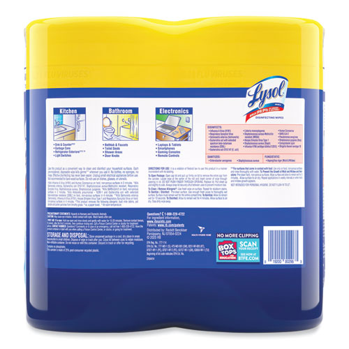 Disinfecting Wipes, 1-ply, 7 X 7.25, Lemon And Lime Blossom, White,80 Wipes/canister, 2 Canisters/pack