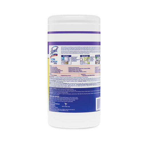 Dual Action Disinfecting Wipes, 1-ply, 7 X 7.5, Citrus, White/purple, 75/canister, 6 Canisters/carton.