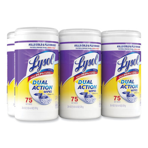 Dual Action Disinfecting Wipes, 1-ply, 7 X 7.5, Citrus, White/purple, 75/canister, 6 Canisters/carton.