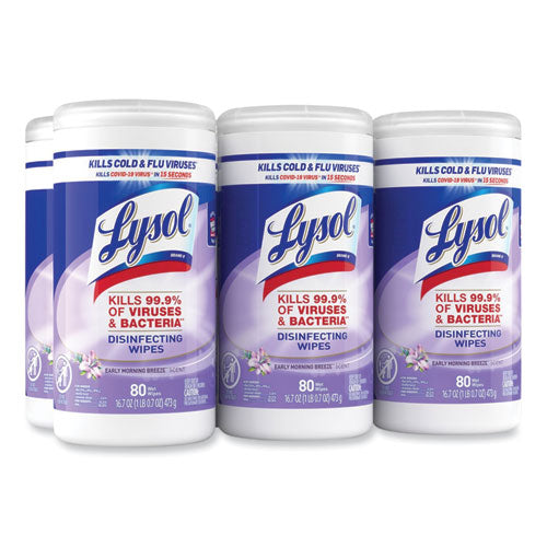 Disinfecting Wipes,1-ply, 7 X 7.25, Early Morning Breeze, White, 80 Wipes/canister, 6 Canisters/carton