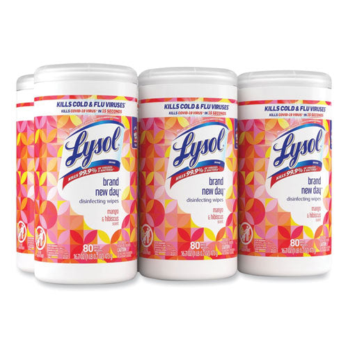 Disinfecting Wipes, 1-ply, 7 X 7.25, Mango And Hibiscus, White, 80 Wipes/canister.