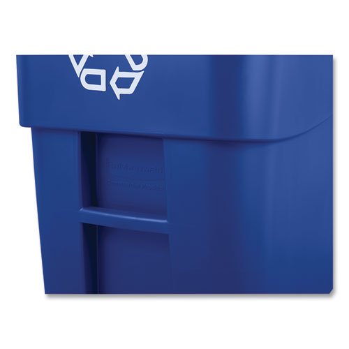 Square Brute Recycling Rollout Container, 50 Gal, Plastic, Blue