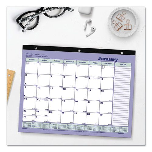 Monthly Desk Pad Calendar, 3-hole Punched,11 X 8.5, White/blue/green Sheets, Black Binding, 12-month (jan To Dec): 2025
