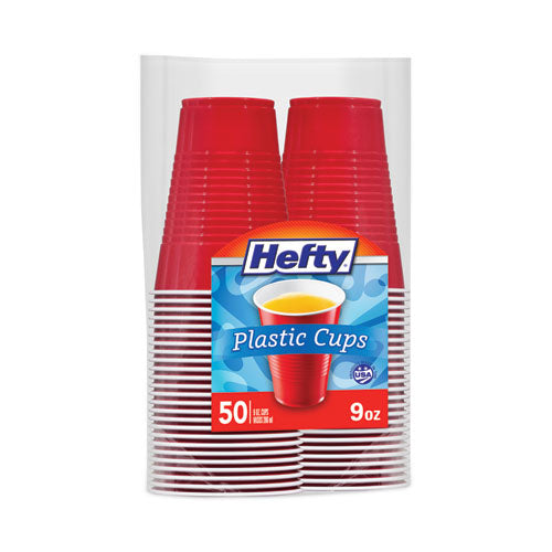 Easy Grip Disposable Plastic Party Cups, 9 Oz, Red, 50/pack.