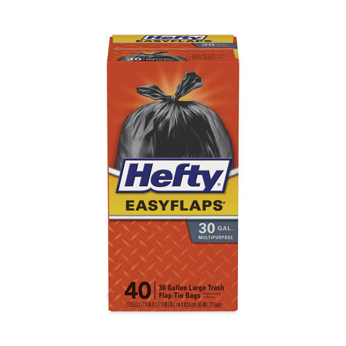 Easy Flaps® Trash Bags – 30 Gal, Tie-Flap, 1.05 Mil, 30" x 33", Black, 40/Box