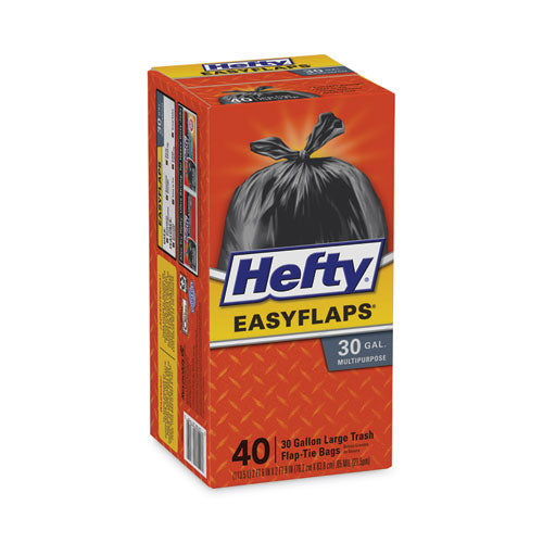 Easy Flaps® Trash Bags – 30 Gal, Tie-Flap, 1.05 Mil, 30" x 33", Black, 40/Box