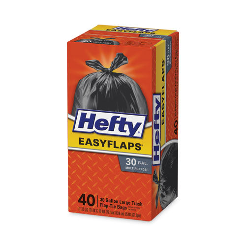 Easy Flaps® Trash Bags – 30 Gal, Tie-Flap, 1.05 Mil, 30" x 33", Black, 40/Box