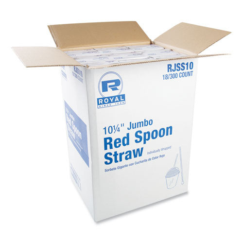 Jumbo Spoon Straw, 10.25", Plastic, Red, 300/pack, 18 Packs/carton.