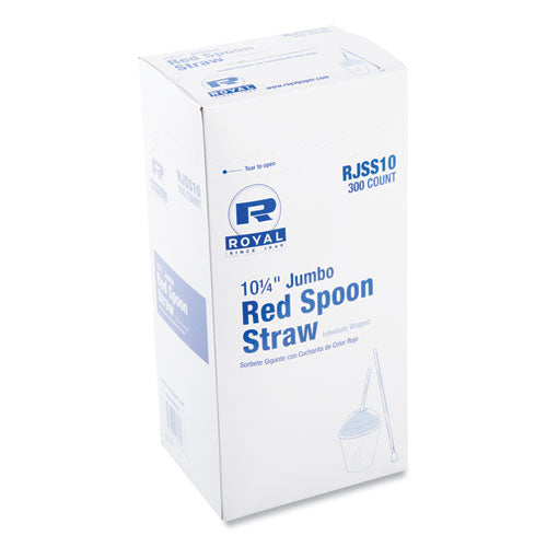 Jumbo Spoon Straw, 10.25", Plastic, Red, 300/pack, 18 Packs/carton.
