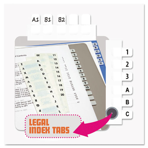 Legal Index Tabs, Preprinted Alpha: A To Z, 1/12-cut, White, 0.44" Wide, 104/pack.