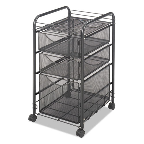 Onyx Mesh Mobile File With Two Supply Drawers, Metal, 1 Shelf, 3 Drawers, 15.75" X 17" X 27", Black.