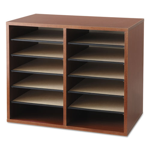 Fiberboard Literature Sorter, 12 Compartments, 19.63 X 11.88 X 16.13, Cherry.