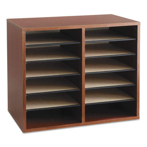 Fiberboard Literature Sorter, 12 Compartments, 19.63 X 11.88 X 16.13, Cherry.