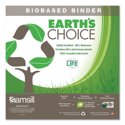 Earth's Choice Plant-based Round Ring View Binder, 3 Rings, 0.5" Capacity, 11 X 8.5, White.
