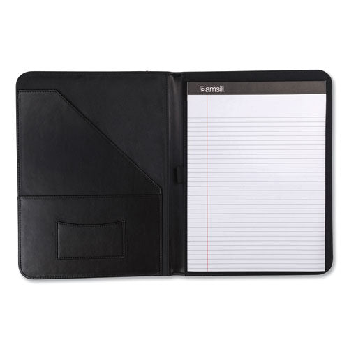 Contrast Stitch Leather Padfolio, 8 1/2 X 11, Leather, Black.