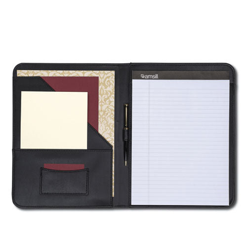 Contrast Stitch Leather Padfolio, 8 1/2 X 11, Leather, Black.