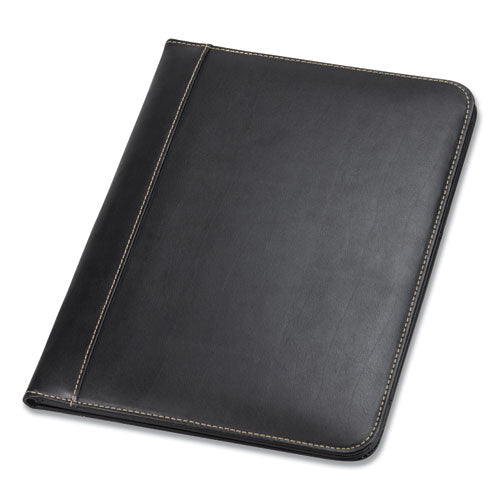 Contrast Stitch Leather Padfolio, 8 1/2 X 11, Leather, Black.