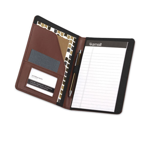 Contrast Stitch Leather Padfolio, 6.25w X 8.75h, Open Style, Brown.