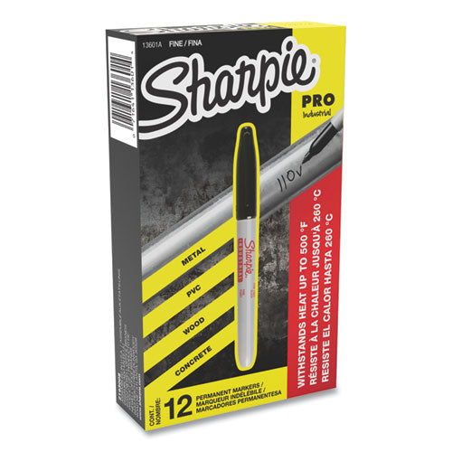 Industrial Permanent Marker, Fine Bullet Tip, Black, Dozen.