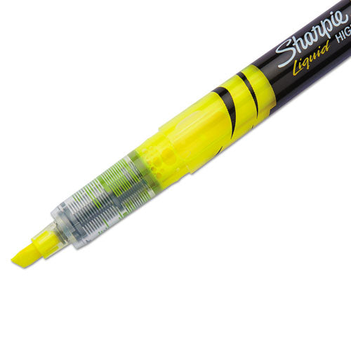 Liquid Pen Style Highlighters, Fluorescent Yellow Ink,Chisel Tip, Yellow/black/clear Barrel, Dozen