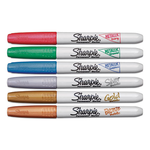 Metallic Fine Point Permanent Markers, Fine Bullet Tip, Blue-green-red, 6/pack.