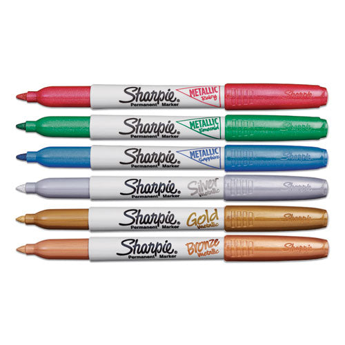 Metallic Fine Point Permanent Markers, Fine Bullet Tip, Blue-green-red, 6/pack.