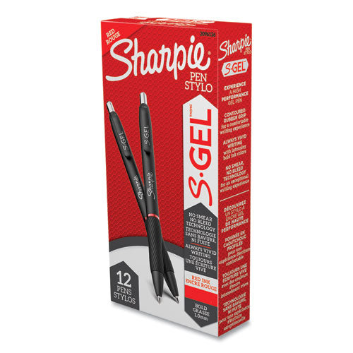 S-gel High-performance Gel Pen, Retractable, Bold 1 Mm, Red Ink, Black Barrel, Dozen.