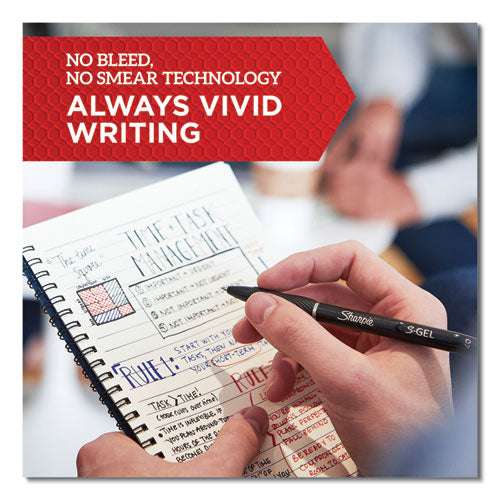 S-gel High-performance Gel Pen, Retractable, Medium 0.7 Mm, Blue Ink, Black Barrel, Dozen.