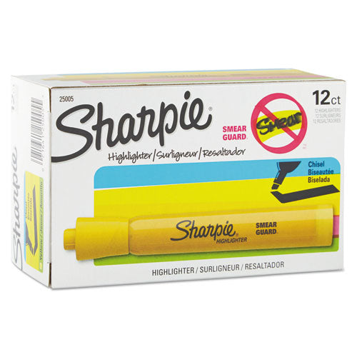 Tank Style Highlighters, Yellow Ink, Chisel Tip, Yellow Barrel, Dozen.