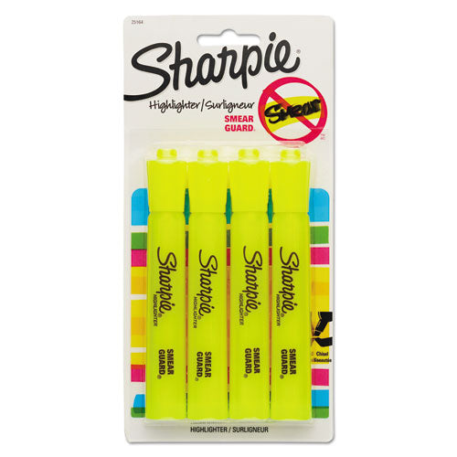 Tank Style Highlighters, Fluorescent Yellow Ink, Chisel Tip, Yellow Barrel, 4/set.