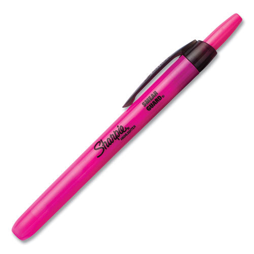 Retractable Highlighters, Fluorescent Pink Ink, Chisel Tip, Pink/black Barrel, Dozen