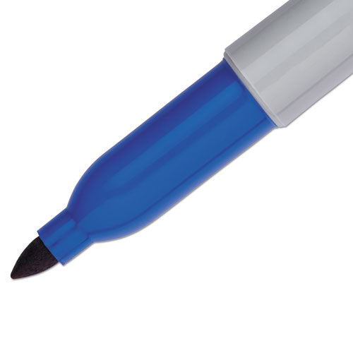 Fine Tip Permanent Marker, Fine Bullet Tip, Blue, Dozen.