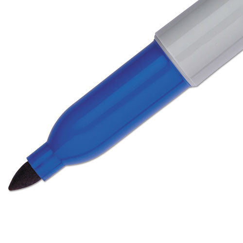 Fine Tip Permanent Marker, Fine Bullet Tip, Blue, Dozen.