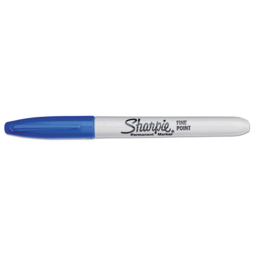 Fine Tip Permanent Marker, Fine Bullet Tip, Blue, Dozen.