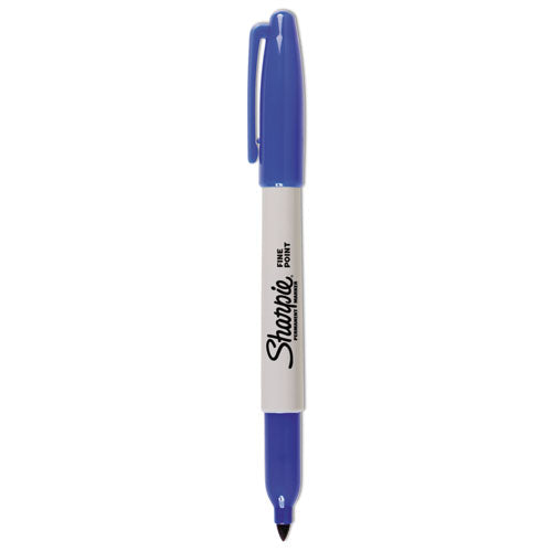 Fine Tip Permanent Marker, Fine Bullet Tip, Blue, Dozen.
