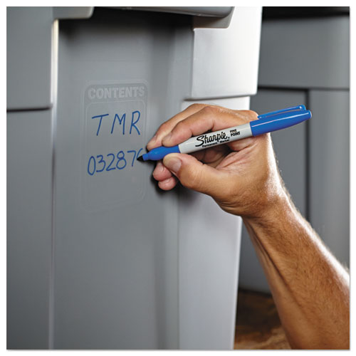 Fine Tip Permanent Marker, Fine Bullet Tip, Blue, Dozen.