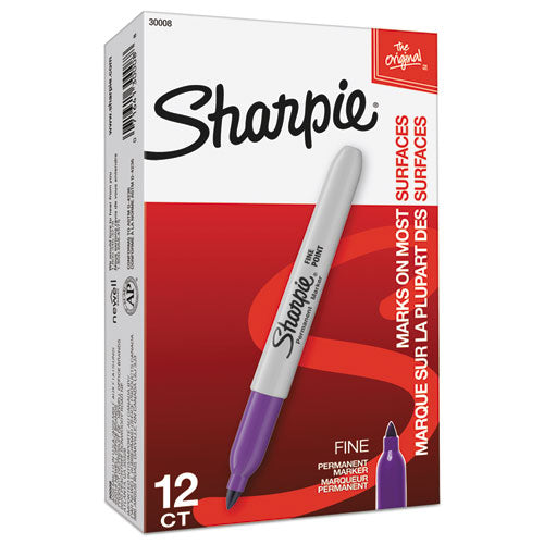 Fine Tip Permanent Marker, Fine Bullet Tip, Purple, Dozen.