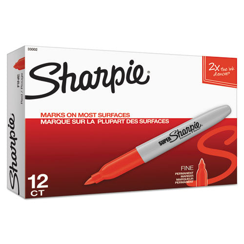 Super Permanent Marker, Fine Bullet Tip, Red, Dozen.