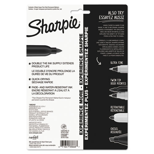 Super Permanent Marker, Fine Bullet Tip, Black, 6/pack.