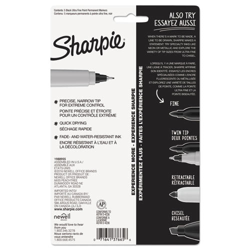 Ultra Fine Tip Permanent Marker, Ultra-fine Needle Tip, Black, 5/pack.