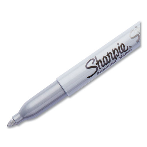 Metallic Fine Point Permanent Markers, Fine Bullet Tip, Metallic Silver, Dozen.