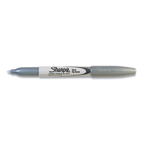 Metallic Fine Point Permanent Markers, Fine Bullet Tip, Metallic Silver, Dozen.
