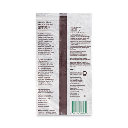 Coffee, Pike Place Decaf, 2 1/2 Oz Packet, 18/box.