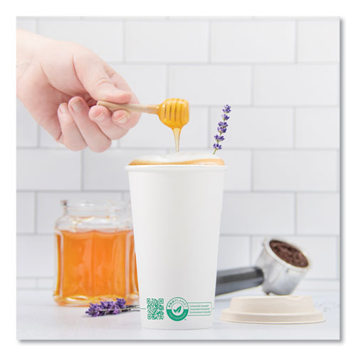 Compostable Paper Hot Cups, Proplanet Seal, 20 Oz, White/green, 600/carton.