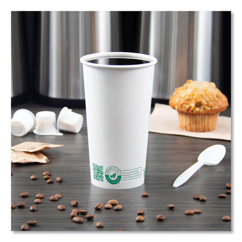 Compostable Paper Hot Cups, Proplanet Seal, 20 Oz, White/green, 600/carton.