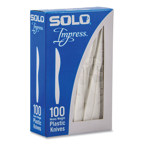Impress Heavyweight Full-length Polystyrene Cutlery, Knife, White, 100/box.