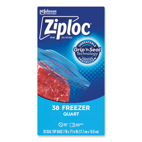 Double Zipper Freezer Bags, 1 Qt, 2.7 Mil, 6.97" X 7.7", Clear, 38 Bags/box, 9 Boxes/carton